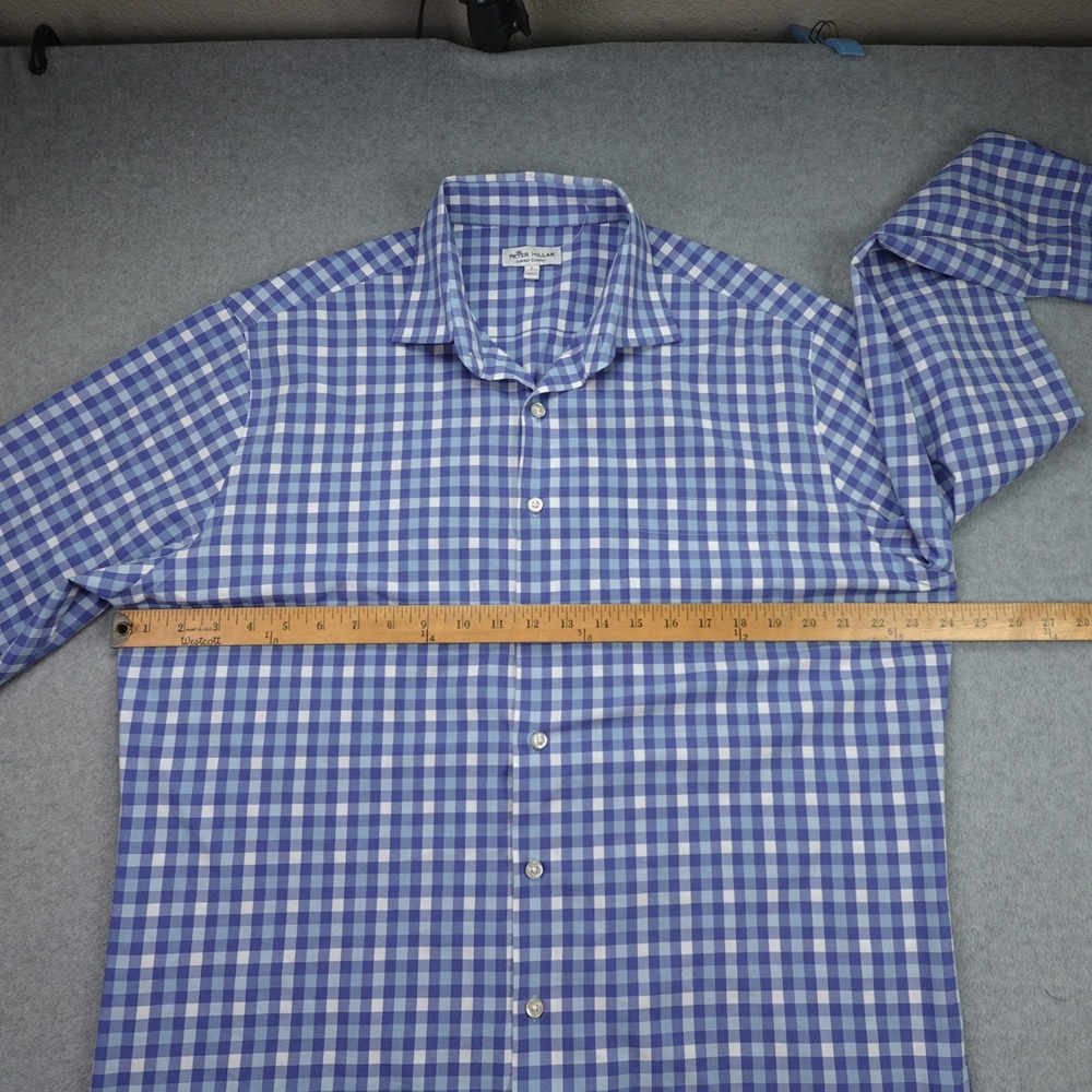 Peter Millar Shirt Mens Large Blue Gingham Summer Comfort Button Front Preppy - Picture 10 of 15